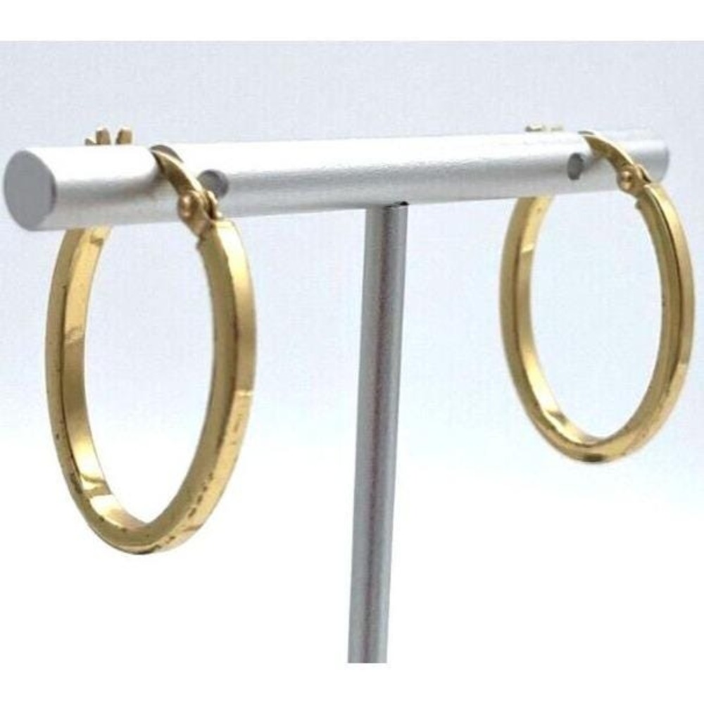 10K Vermeil Hoop Earrings Elongated Mark JCM 925 Minimalist Gold over Silver 8g